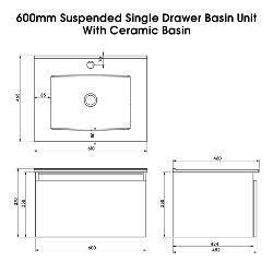 Newland 600mm Single Drawer Suspended Basin Unit With Ceramic Basin Natural Oak