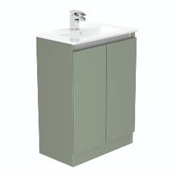Newland 600mm Slimline Floorstanding Double Door Basin Unit With Ceramic Basin Sage Green