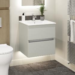 Newland 500mm Double Drawer Suspended Basin Unit With Ceramic Basin Pearl Grey
