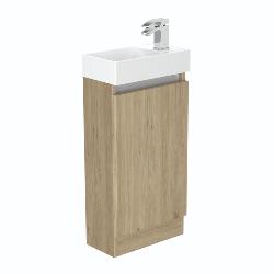 Newland 400mm Single Door Cloakroom Basin Unit With Ceramic Basin Natural Oak