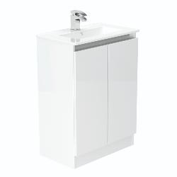 Newland 600mm Slimline Floorstanding Double Door Basin Unit With Ceramic Basin White Gloss