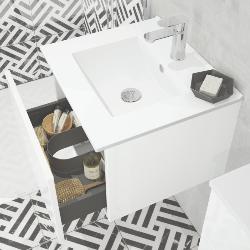 Newland 500mm Single Drawer Suspended Basin Unit With Ceramic Basin White Gloss
