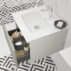 Newland 500mm Single Drawer Suspended Basin Unit With Ceramic Basin Pearl Grey