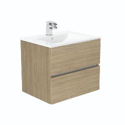 Newland 600mm Double Drawer Suspended Basin Unit With Ceramic Basin Natural Oak