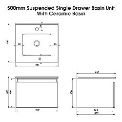 Newland 500mm Single Drawer Suspended Basin Unit With Ceramic Basin Natural Oak