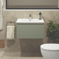 Newland 600mm Single Drawer Suspended Basin Unit With Ceramic Basin Sage Green