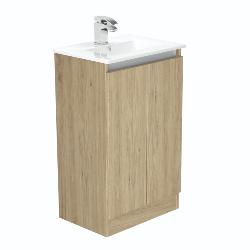 Newland 500mm Slimline Floorstanding Double Door Basin Unit With Ceramic Basin Natural Oak
