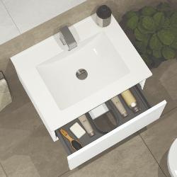 Newland 600mm Single Drawer Suspended Basin Unit With Ceramic Basin White Gloss