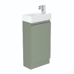 Newland 400mm Single Door Cloakroom Basin Unit With Ceramic Basin Sage Green